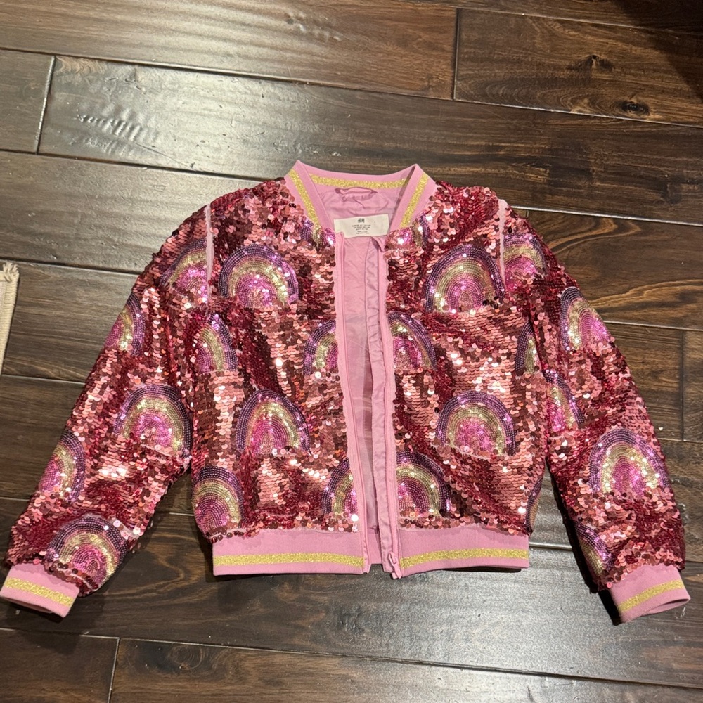 H&M Pink Sequin Kids Jacket with Rainbow Design